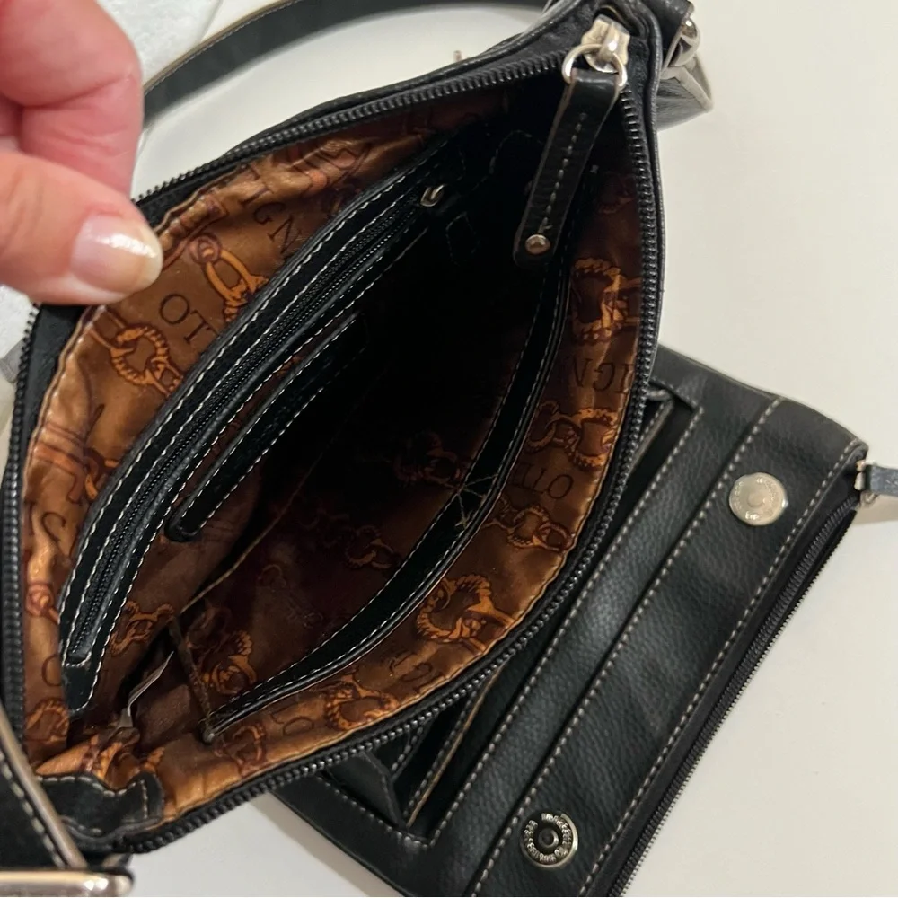 Tignanello Black Pebbled Leather Crossbody Handbag Messenger Bag Unisex